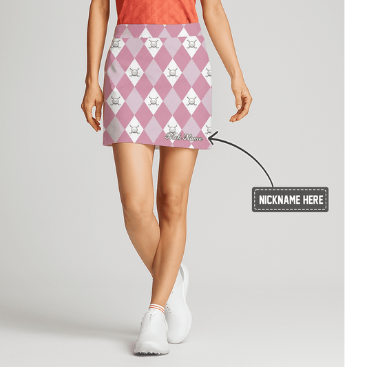 Personalized Light Pink Argyle Golf Ball & Club Print Women's Golf Skort I5425 main image - S