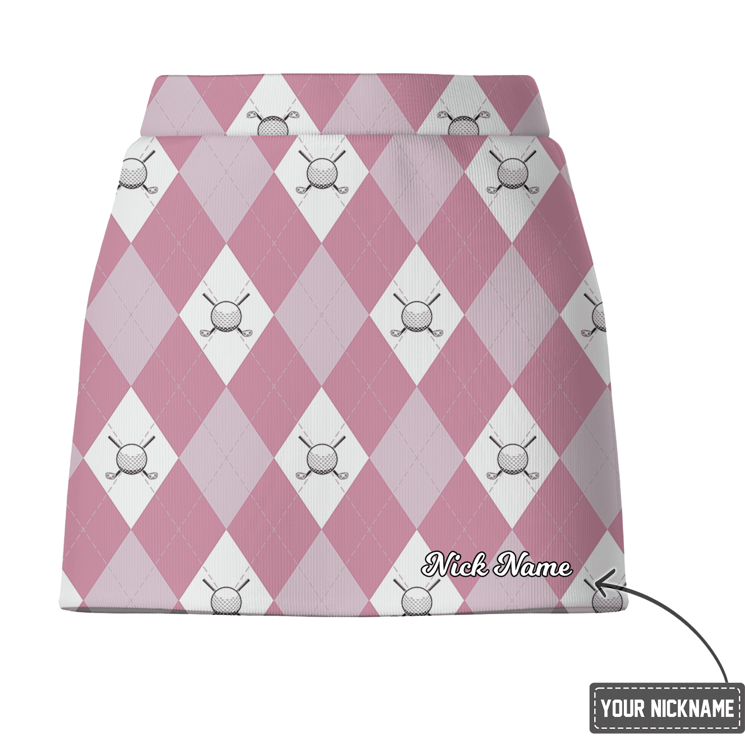 Personalized Light Pink Argyle Golf Ball & Club Print Women's Golf Skort I5425 additional image 2