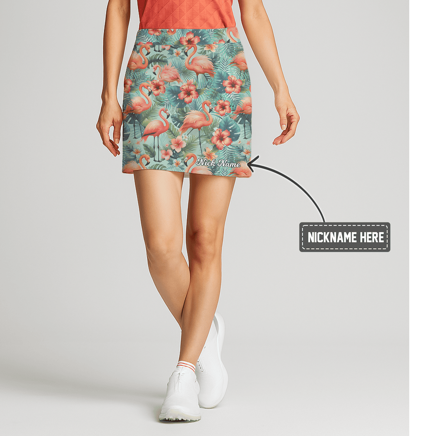 Personalized Women's Aqua Flamingo Hibiscus Tropical Athletic Golf Skort G3204 main image - S