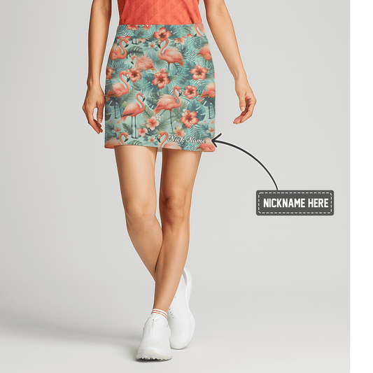 Personalized Women's Aqua Flamingo Hibiscus Tropical Athletic Golf Skort G3204 main image - S
