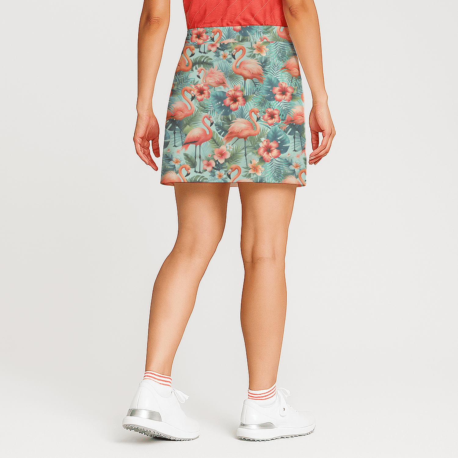 Personalized Women's Aqua Flamingo Hibiscus Tropical Athletic Golf Skort G3204 additional image 1