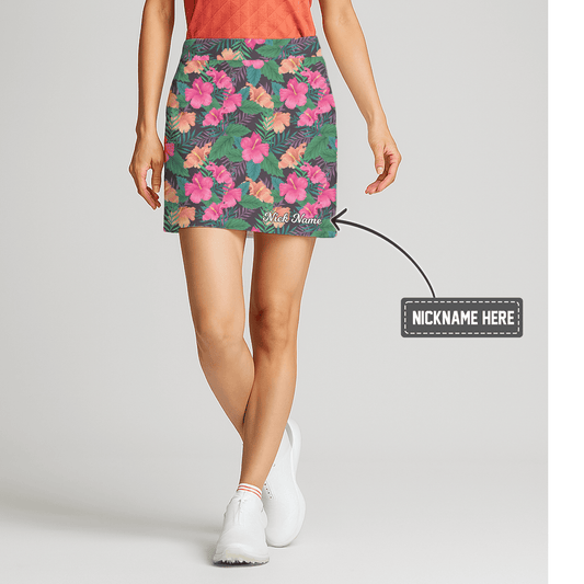 Personalized Women's Pink Hibiscus Tropical Floral Golf Skort C1500 main image - S