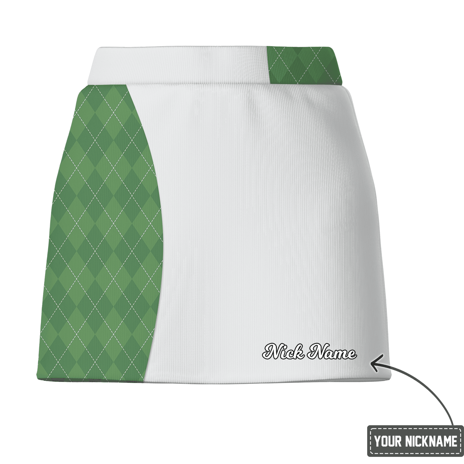 Personalized White Green Argyle Women's Athletic Golf Skort R5735 additional image 2