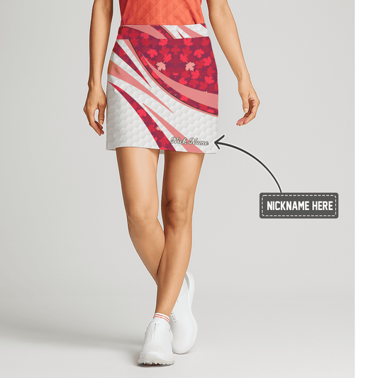 Personalized Red & White Abstract Maple Leaf Women's Golf Skort J8363 main image - S