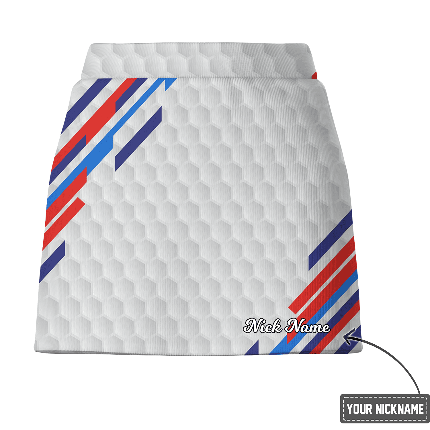 Personalized Women's White Golf Skort with Hexagon Dimple Pattern & Red Blue Stripes F7347 additional image 2