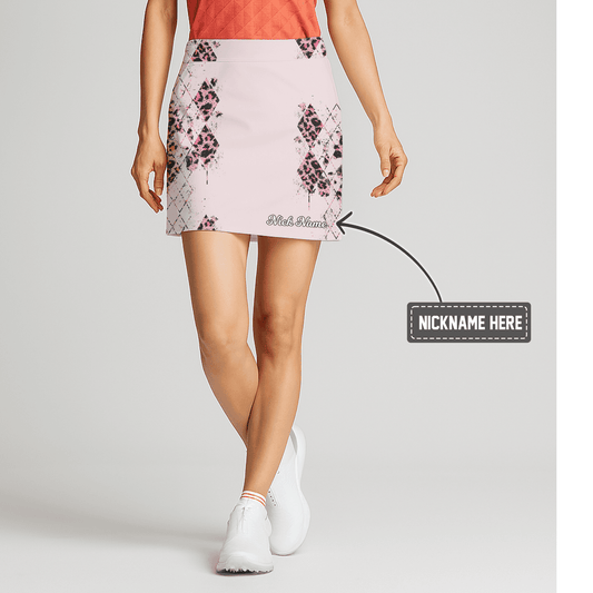 Personalized Women's Light Pink Leopard Print Diamond Pattern Golf Skort O6999 main image - S