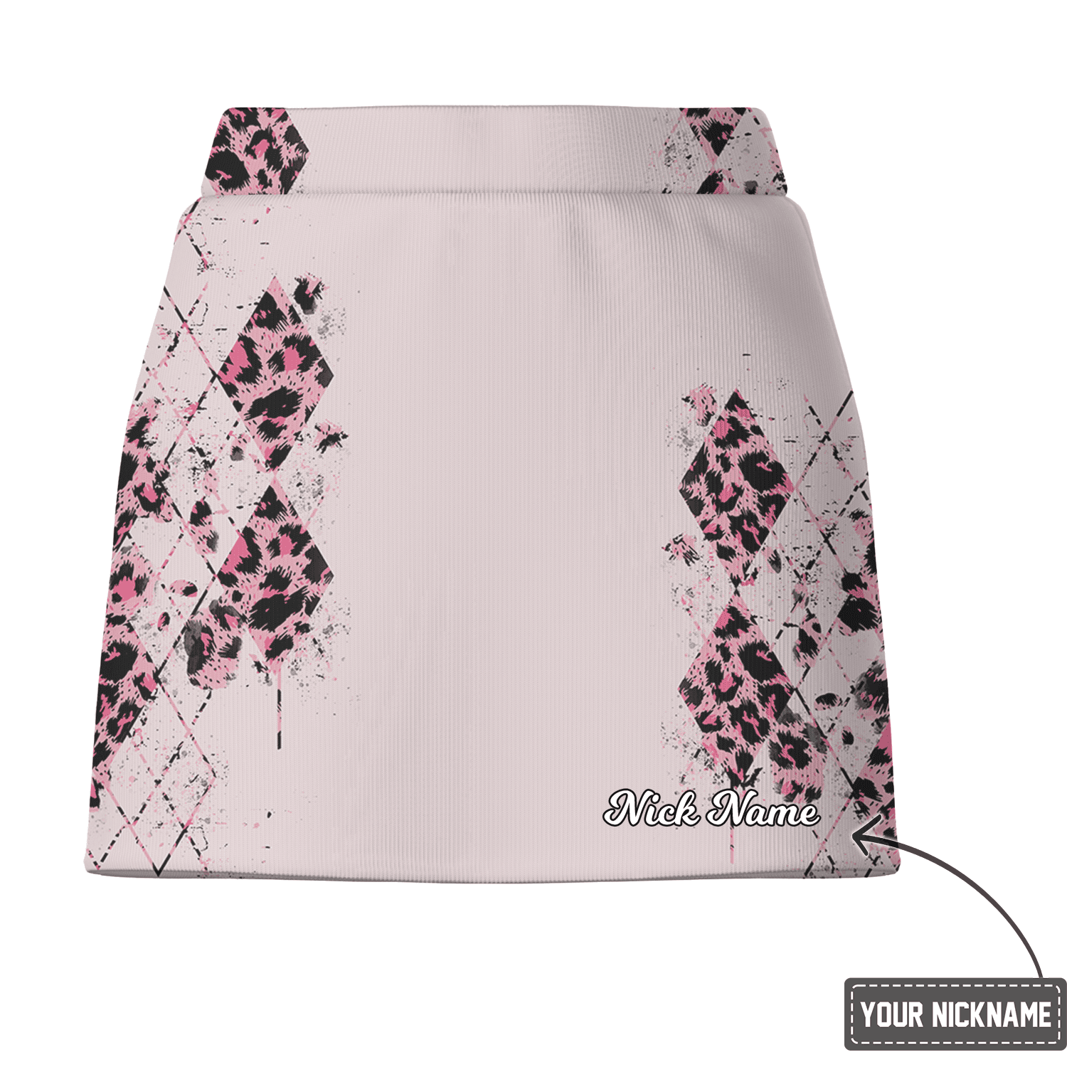 Personalized Women's Light Pink Leopard Print Diamond Pattern Golf Skort O6999 additional image 2