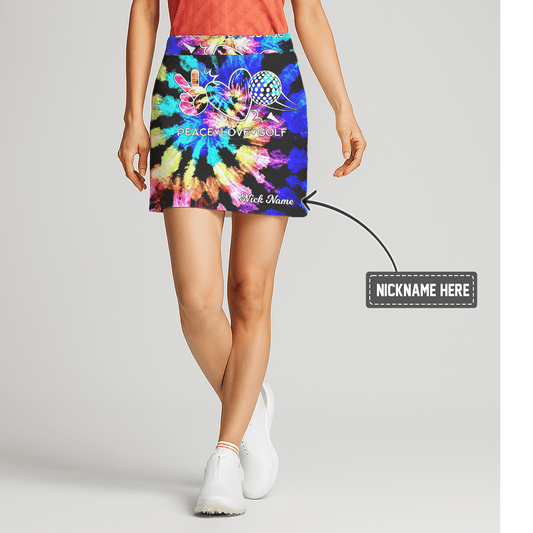 Personalized Women's Vibrant Tie-Dye Peace Love Golf Graphic Athletic Golf Skort A8396 main image - S