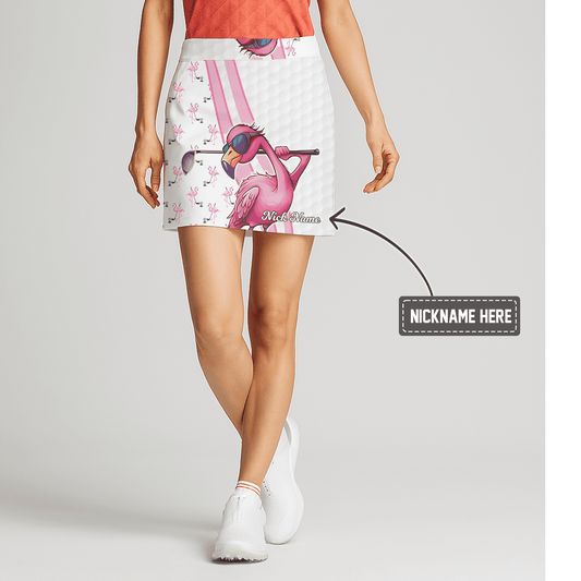 Personalized White & Pink Cool Flamingo Print Women's Golf Skort Q9922 main image - S