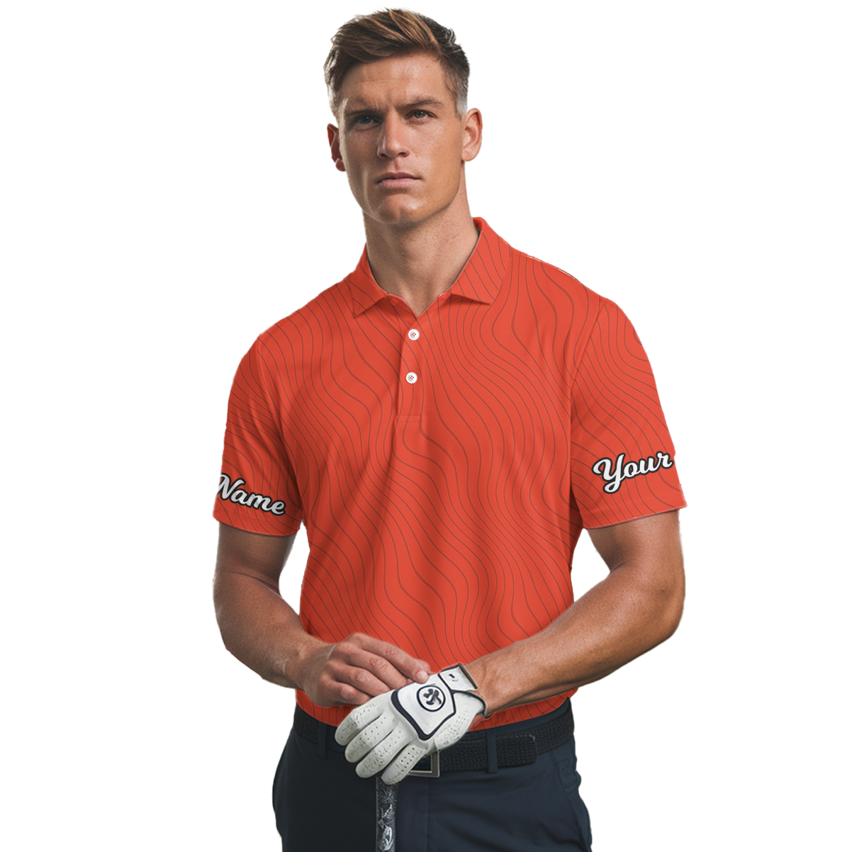 Personalized Orange Wavy Pattern Golf Polo Shirt for Men O1460 additional image 2