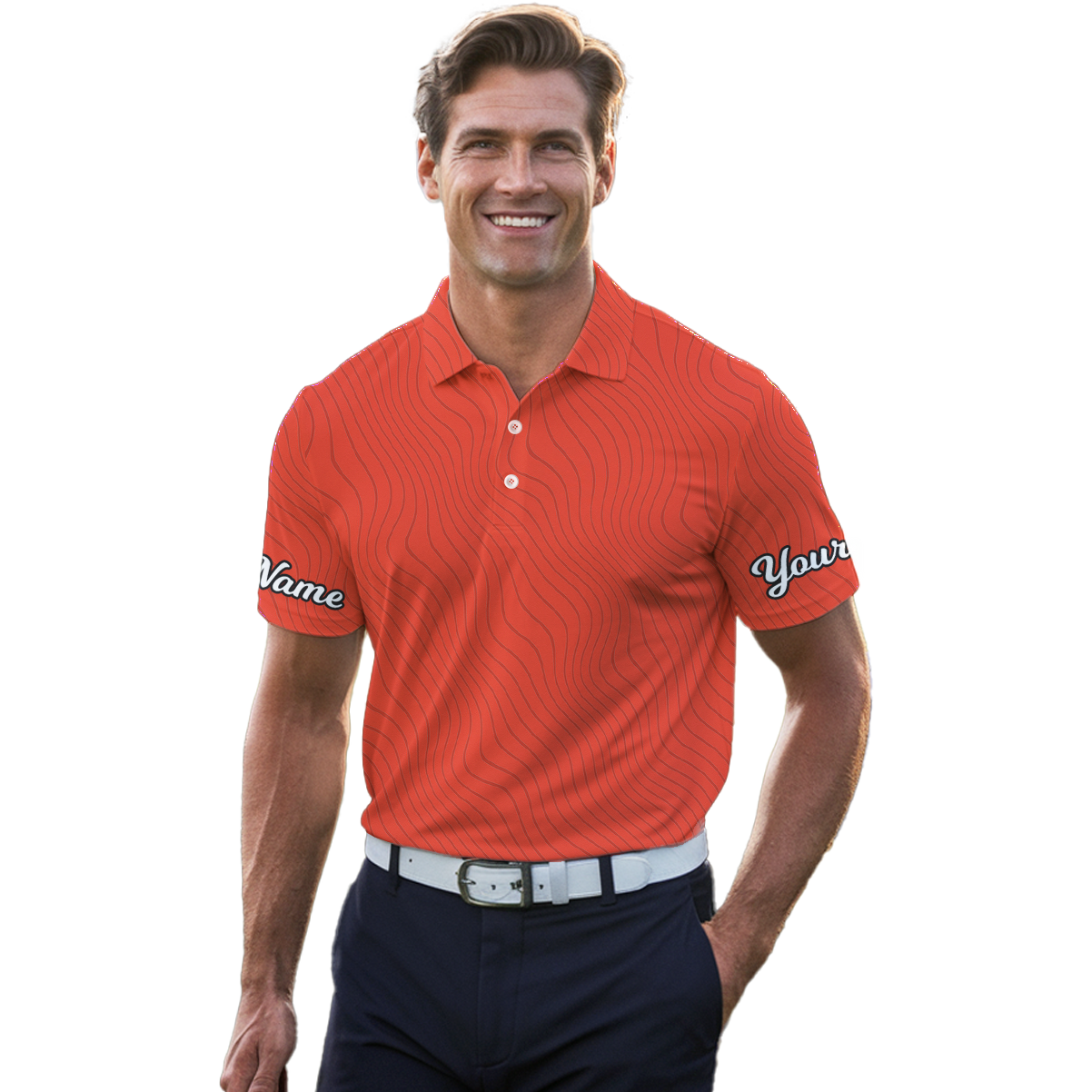 Personalized Orange Wavy Pattern Golf Polo Shirt for Men O1460 additional image 4