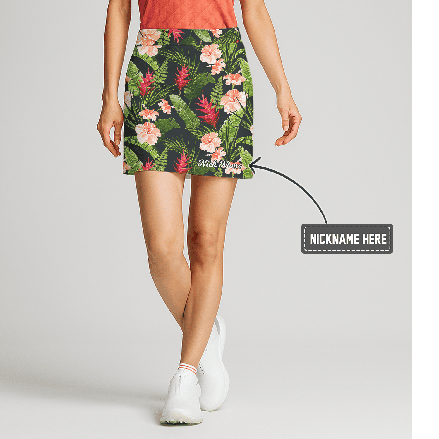 Personalized Women's Dark Tropical Hibiscus Print Golf Skort G0439 main image - S