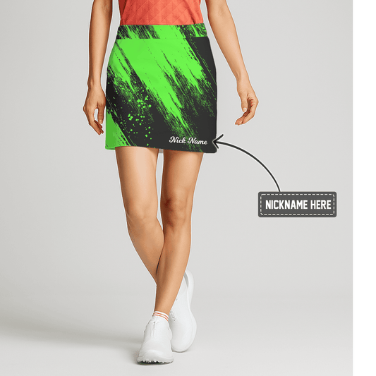 Personalized Neon Green & Black Abstract Brushstroke Women's Golf Skort Q8727 main image - S