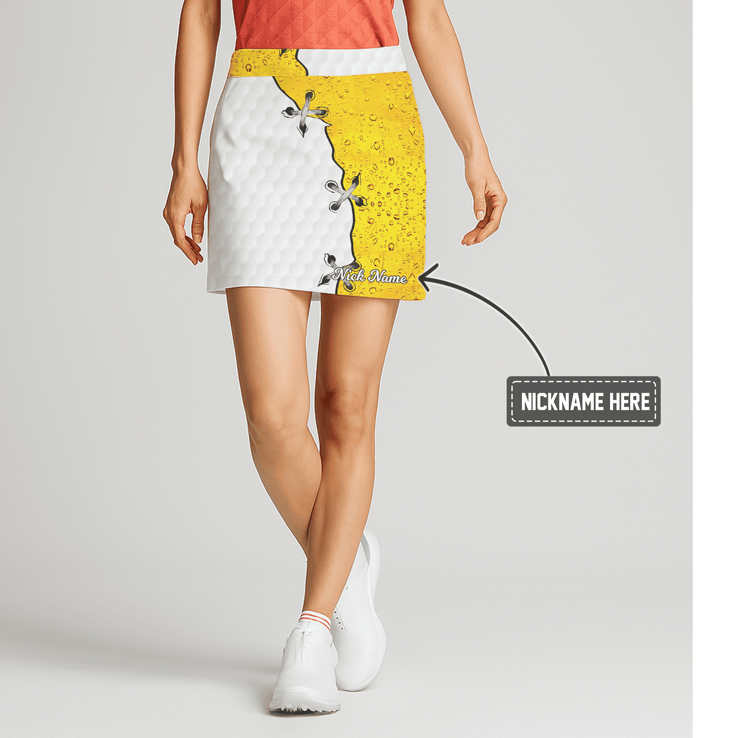 Personalized White Hexagon Yellow Bubble Lace-Up Women's Golf Skort N1416 main image - S