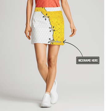 Personalized White Hexagon Yellow Bubble Lace-Up Women's Golf Skort N1416 main image - S