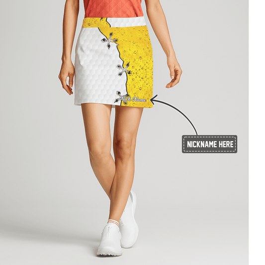 Personalized White Hexagon Yellow Bubble Lace-Up Women's Golf Skort N1416 main image - S