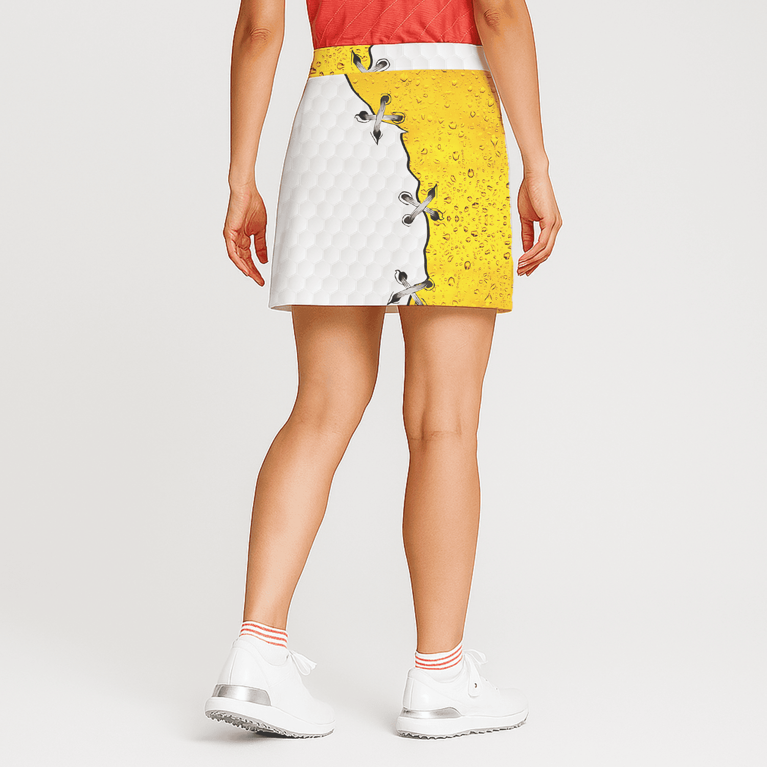 Personalized White Hexagon Yellow Bubble Lace-Up Women's Golf Skort N1416 additional image 1