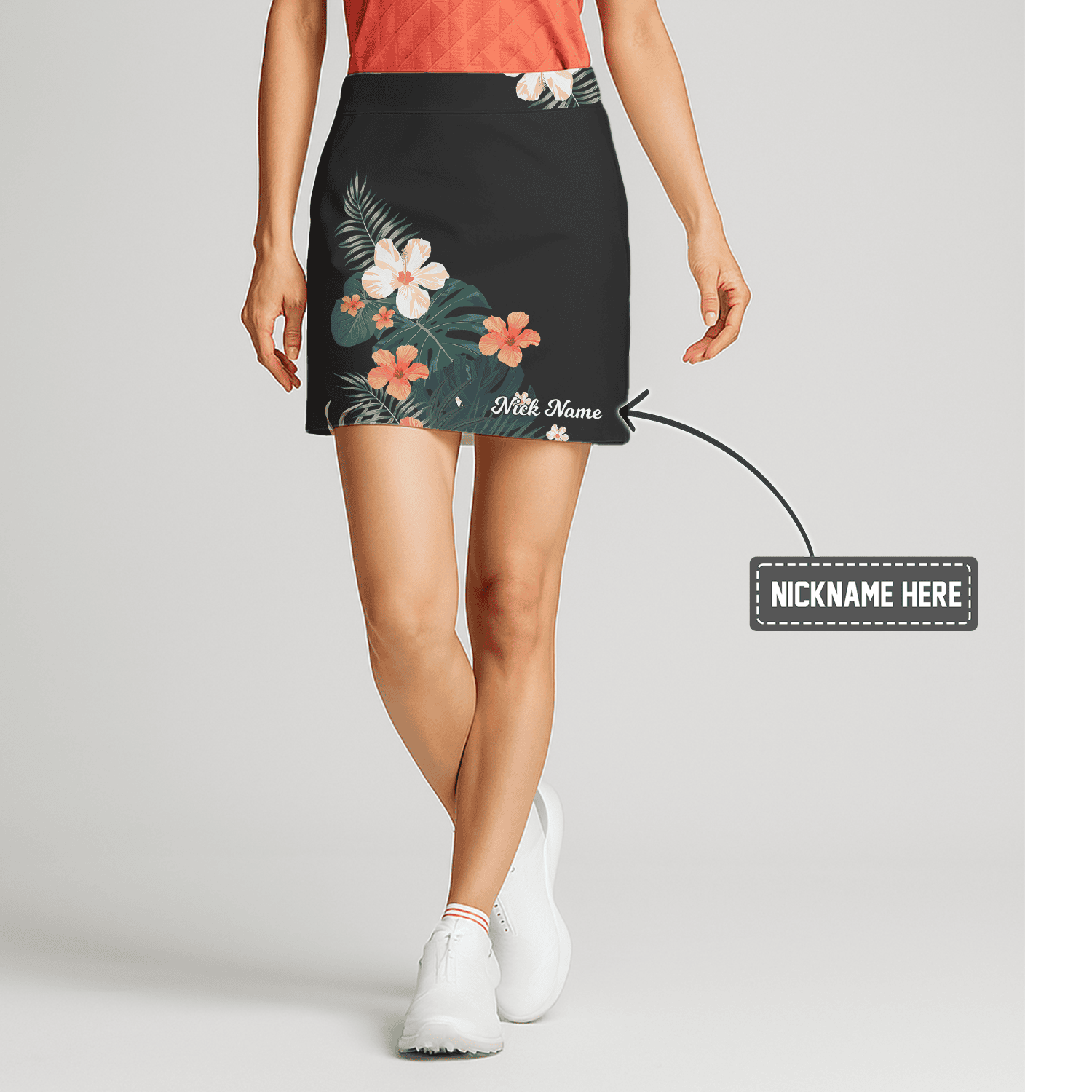 Personalized Women's Charcoal Tropical Floral Print Golf Skort M3685 main image - S
