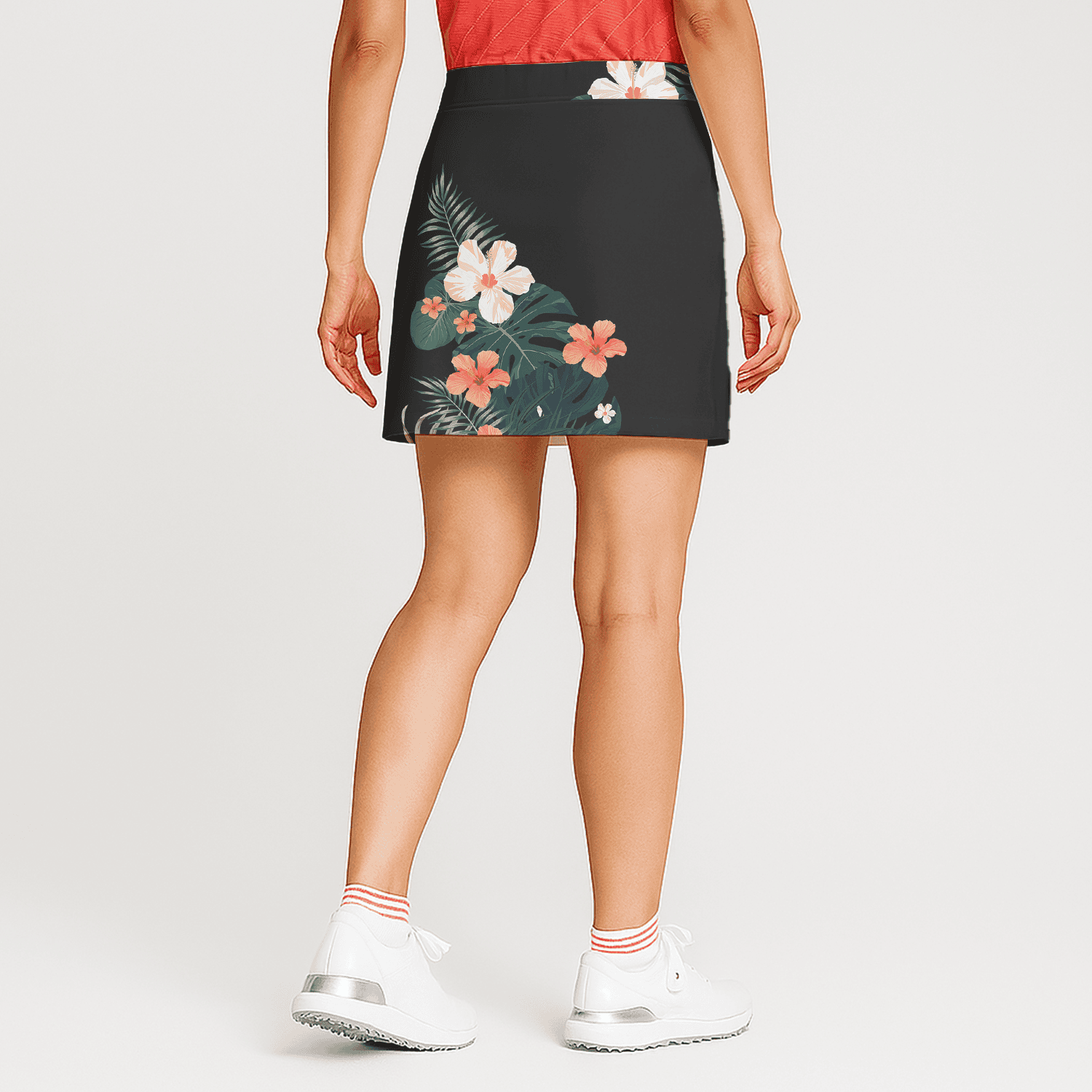 Personalized Women's Charcoal Tropical Floral Print Golf Skort M3685 additional image 1