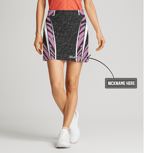 Personalized Women's Golf Skort Grey Golf Icon Print with Pink Abstract Side Panels D4978 main image - S