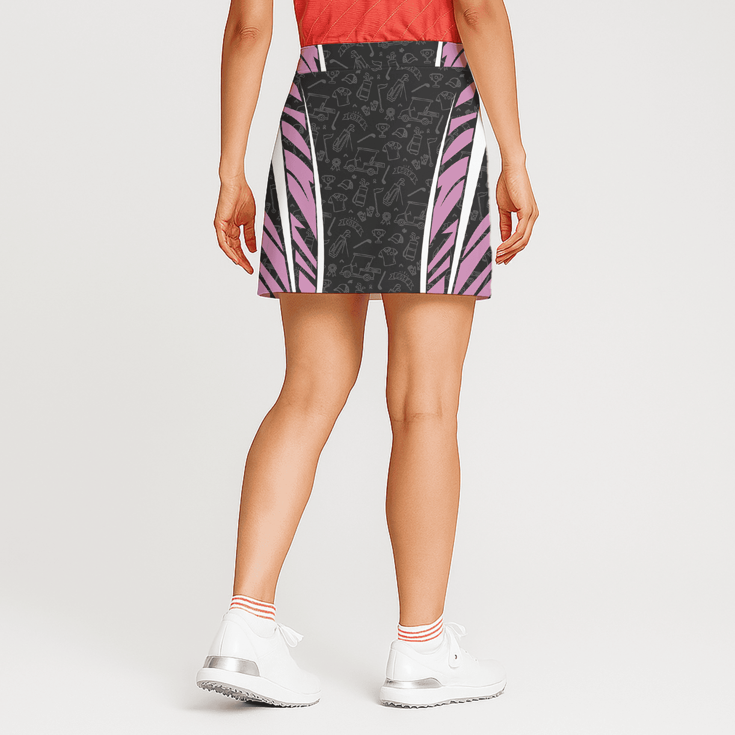 Personalized Women's Golf Skort Grey Golf Icon Print with Pink Abstract Side Panels D4978 additional image 1