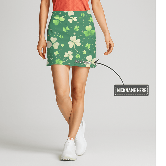 Personalized Green Lucky Shamrock Print Women's Golf Skort J3460 main image - S