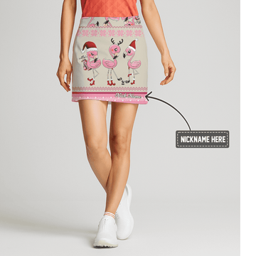 Personalized Women's Beige Christmas Flamingo Golf Skort, Snowflake Pattern H9669 main image - S