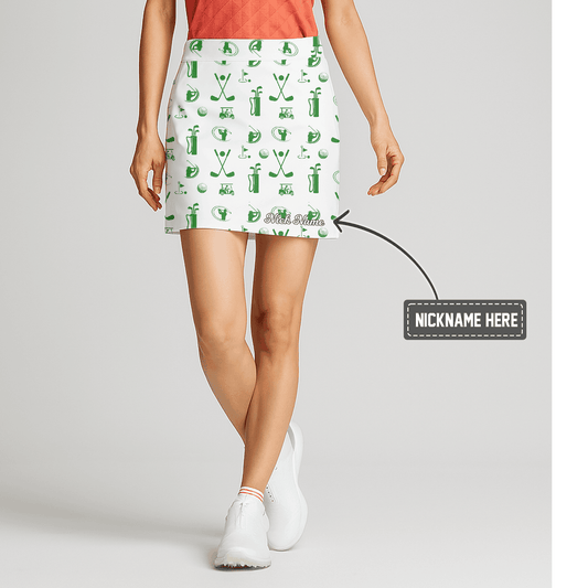 Personalized Women's White Green Golf Icon Print Athletic Golf Skort M6649 main image - S