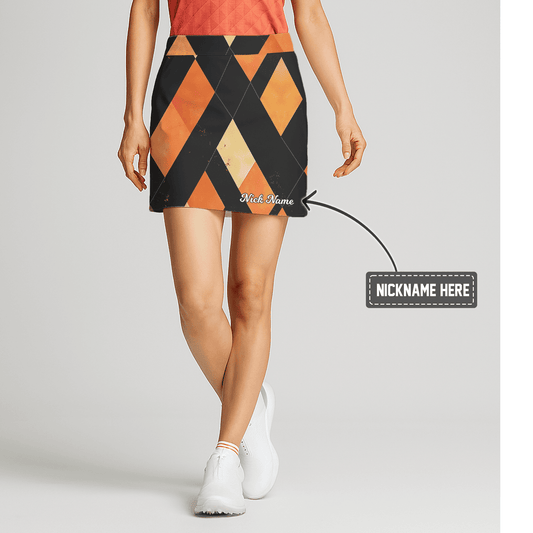 Personalized Black Orange Gold Distressed Diamond Women's Golf Skort Y0961 main image - S