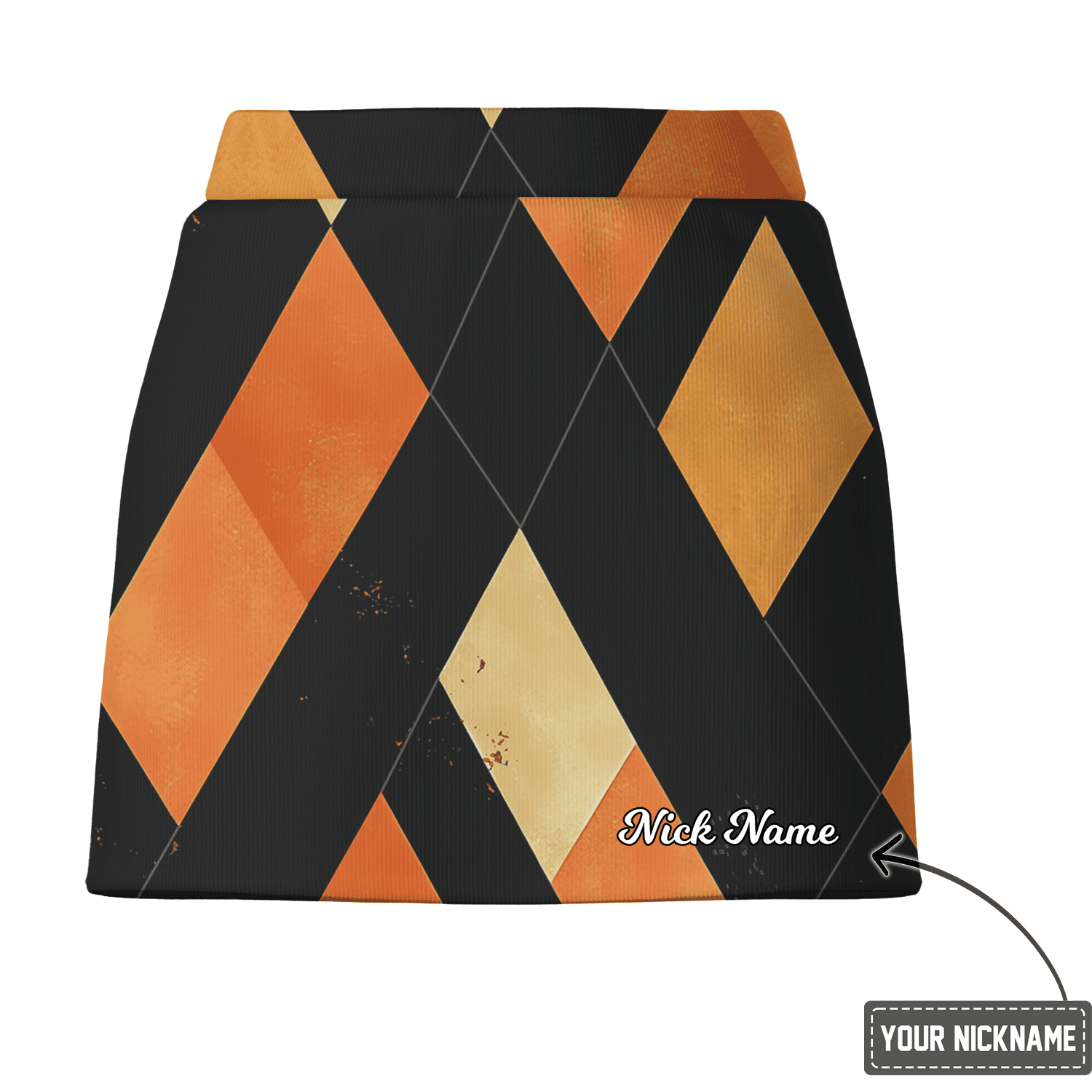 Personalized Black Orange Gold Distressed Diamond Women's Golf Skort Y0961 additional image 2
