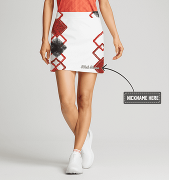 Personalized White Red Diamond & Black Abstract Women's Golf Skort J0571 main image - S