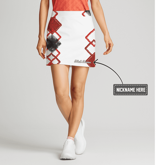 Personalized White Red Diamond & Black Abstract Women's Golf Skort J0571 main image - S