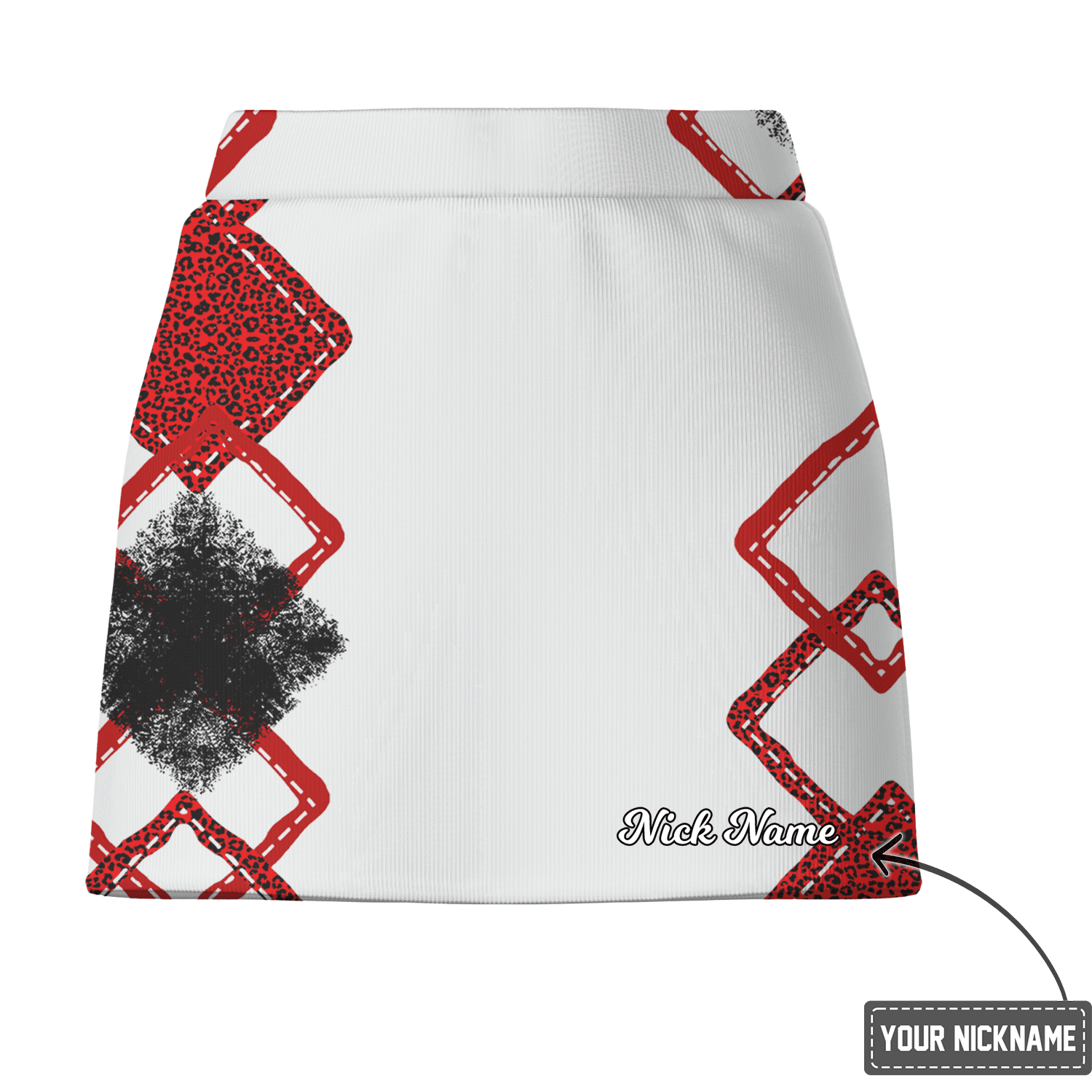 Personalized White Red Diamond & Black Abstract Women's Golf Skort J0571 additional image 2