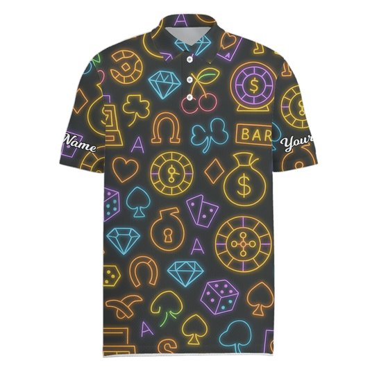 Personalized Golf Polo for Men, Black Neon Casino Gambling Pattern O3027 main image - Men Polo S