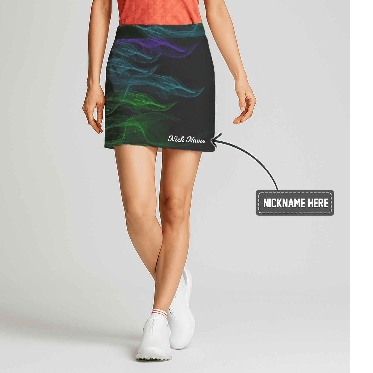 Personalized Women's Black Vibrant Purple Blue Green Abstract Golf Skort S6614 main image - S