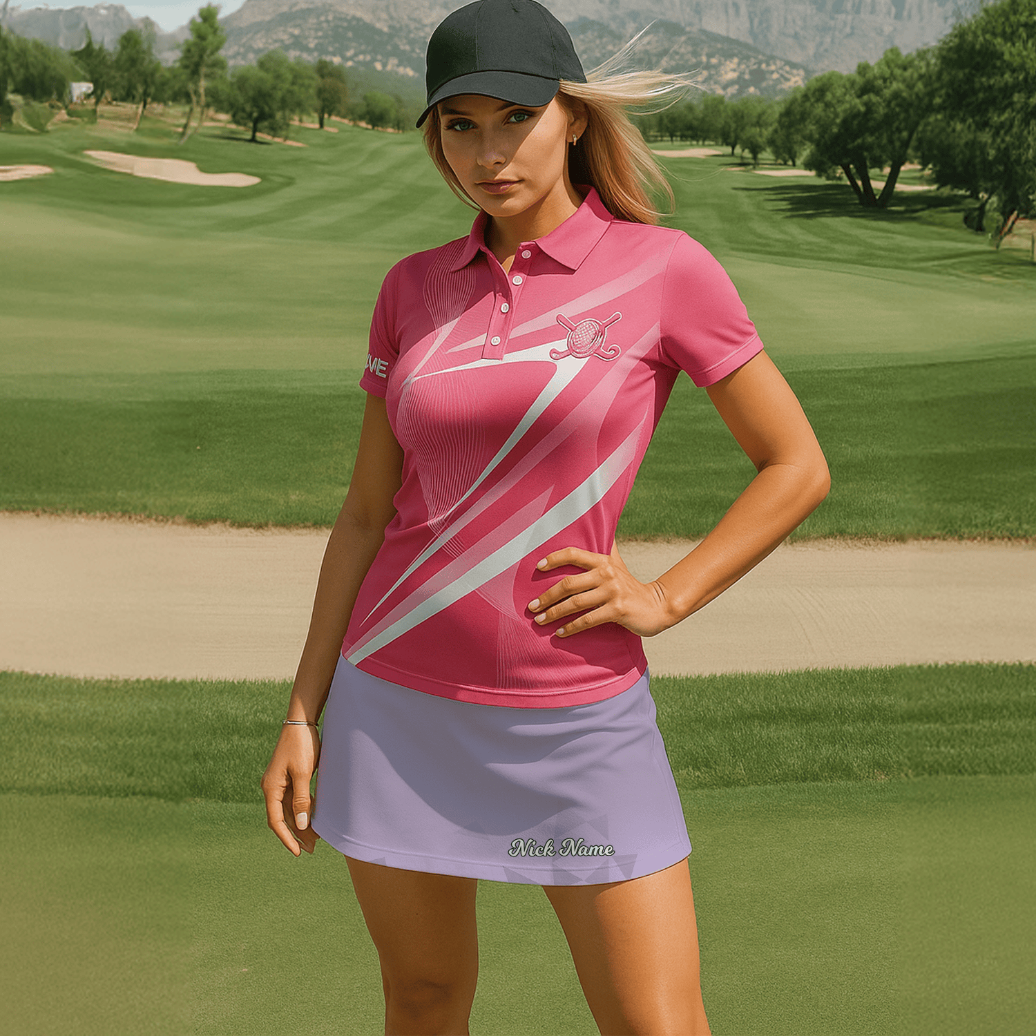 Personalized Lilac Ombre Geometric Women's Athletic Golf Skort A6858 additional image 6