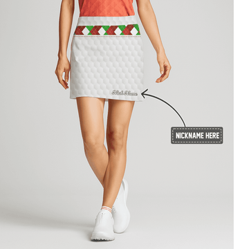 Personalized Women's White Golf Skort with Red Green Argyle & Golf Ball Texture E6881 main image - S