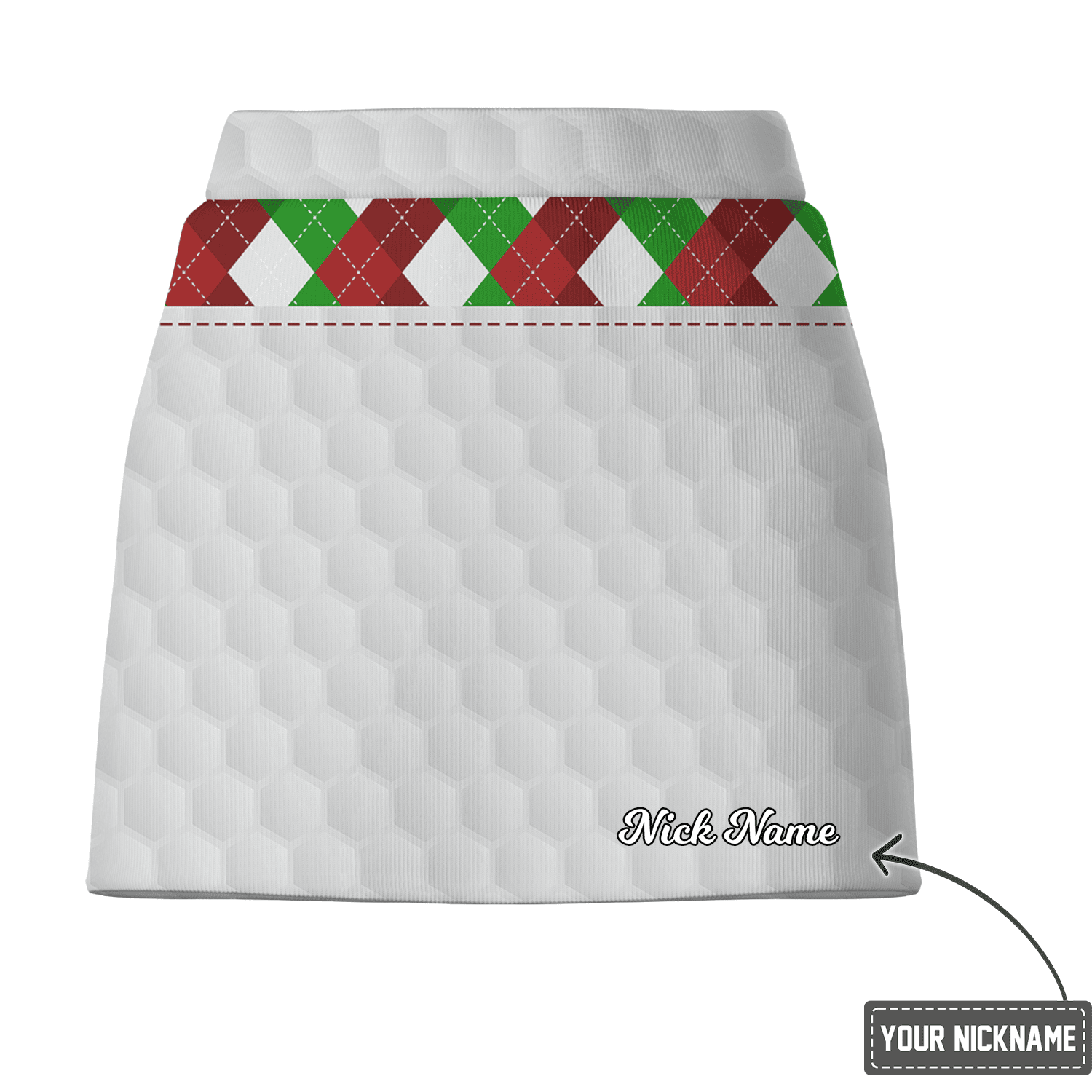 Personalized Women's White Golf Skort with Red Green Argyle & Golf Ball Texture E6881 additional image 2