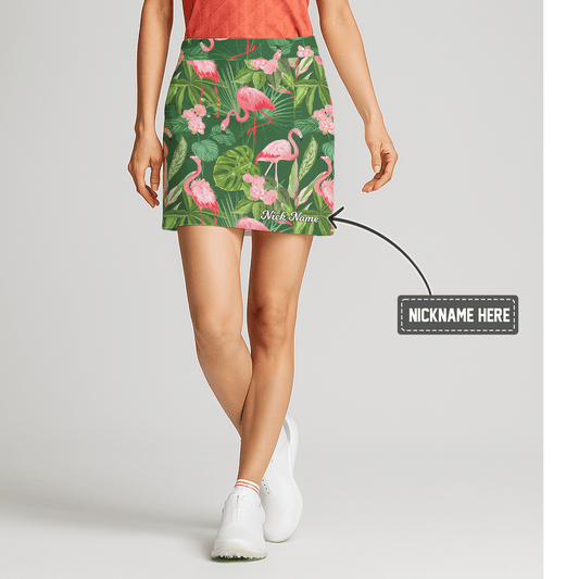 Personalized Vibrant Green Flamingo Tropical Women's Golf Skort V9189 main image - S