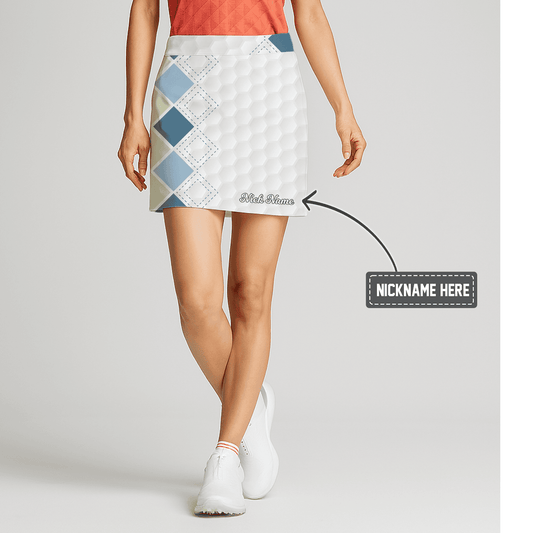 Personalized White Hexagon & Blue Green Argyle Women's Golf Skort X7455 main image - S