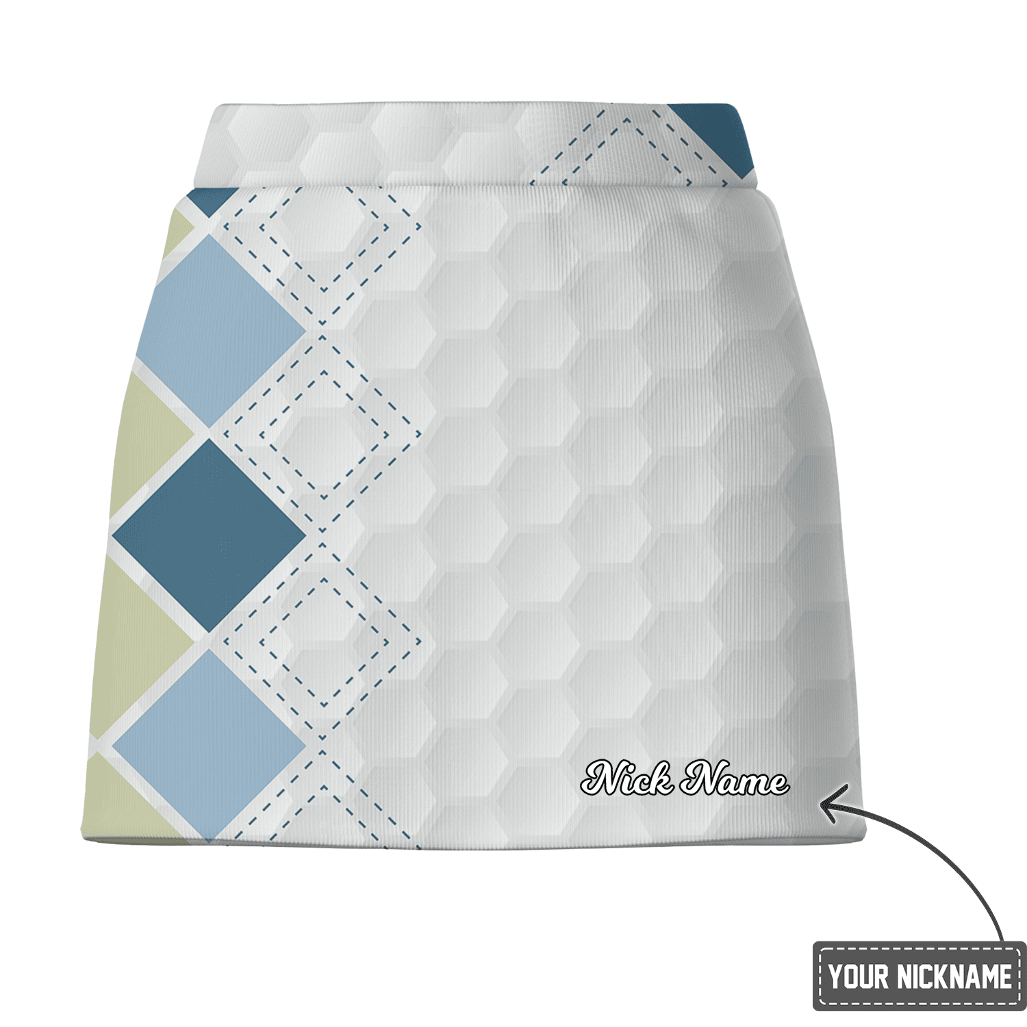 Personalized White Hexagon & Blue Green Argyle Women's Golf Skort X7455 additional image 2