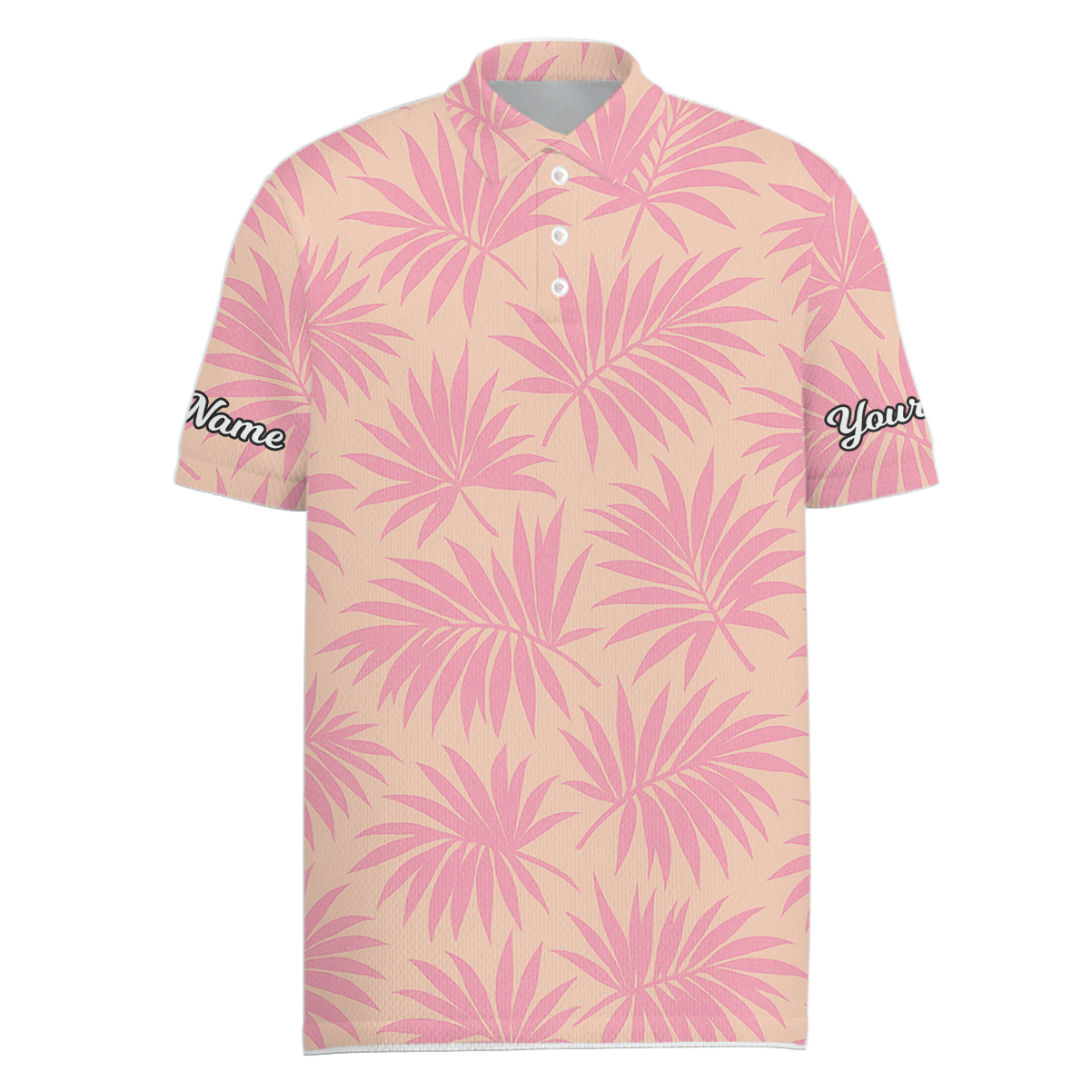Personalized Tropical Palm Golf Polo Shirt For Men Pink Tan J7055 main image - Men Polo S