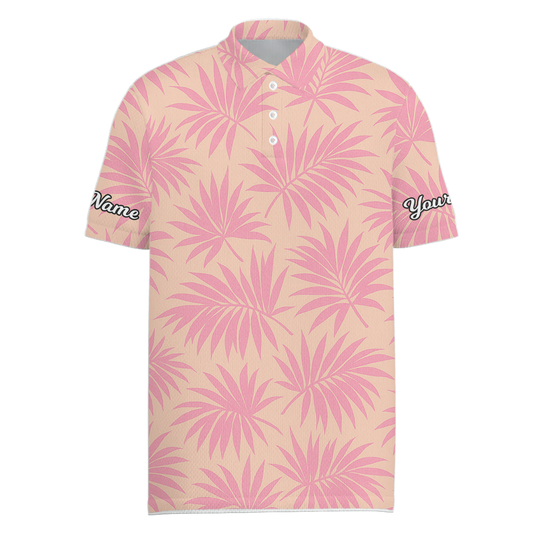 Personalized Tropical Palm Golf Polo Shirt For Men Pink Tan J7055 main image - Men Polo S