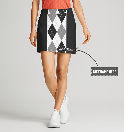 Personalized Black Women's White & Grey Argyle Golf Skort C0803 main image - S