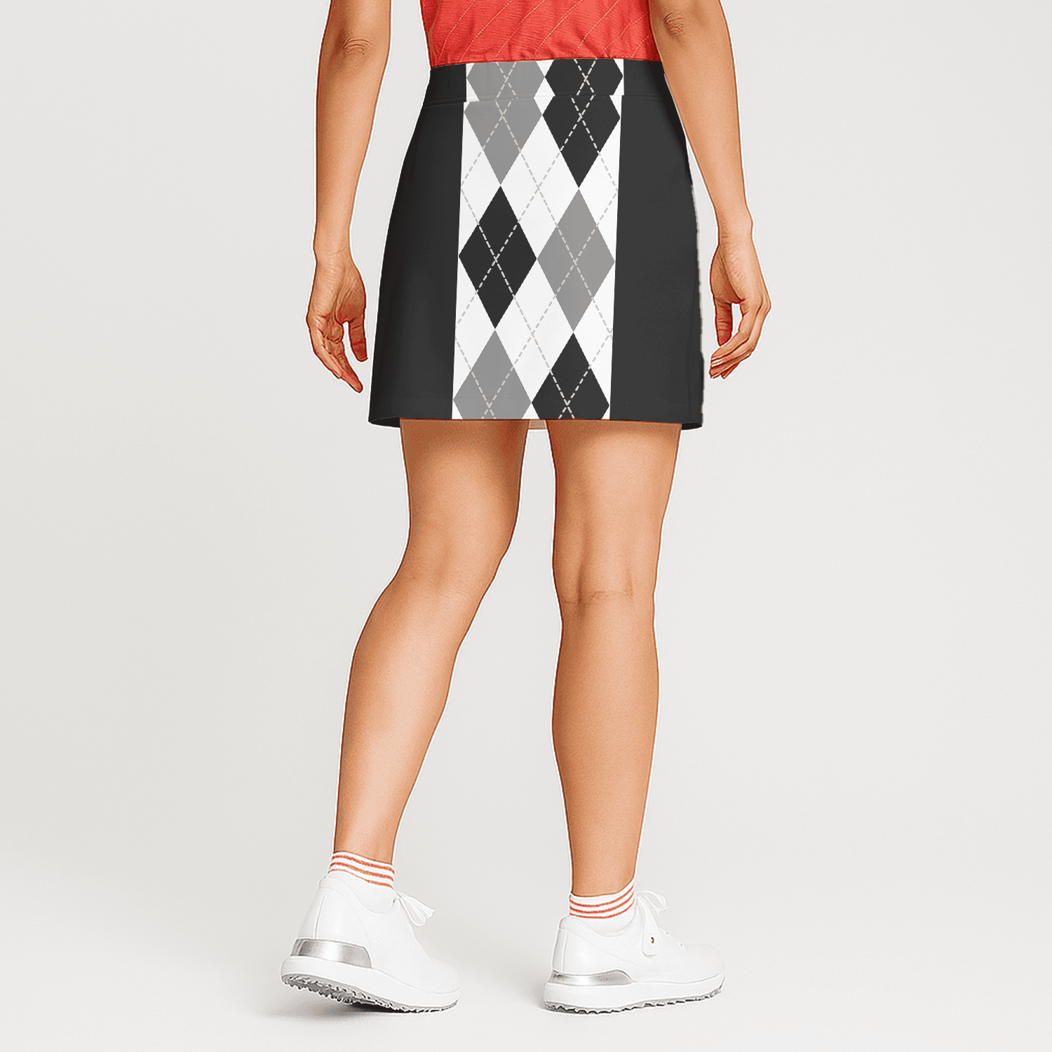 Personalized Black Women's White & Grey Argyle Golf Skort C0803 additional image 1