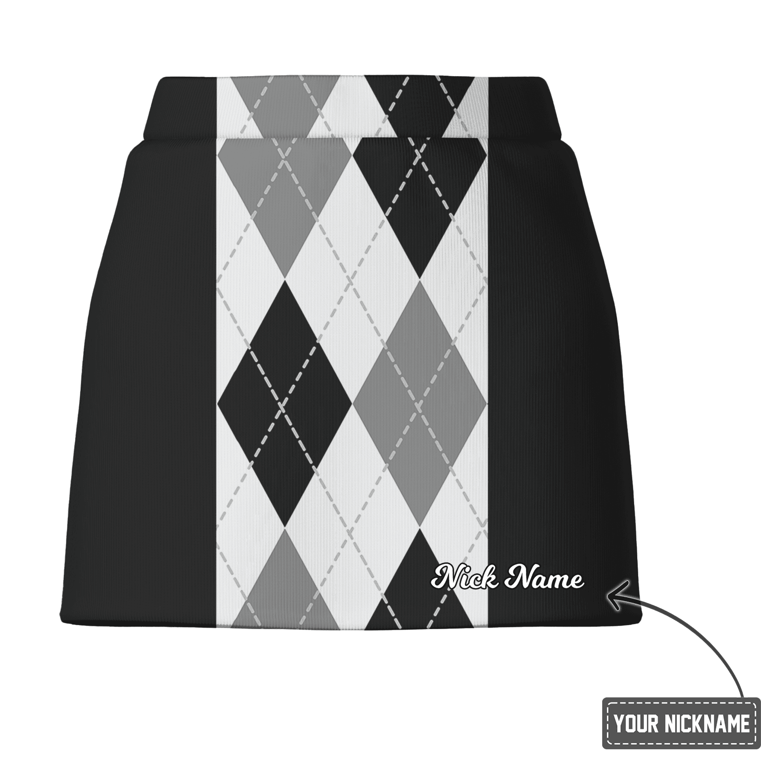 Personalized Black Women's White & Grey Argyle Golf Skort C0803 additional image 2