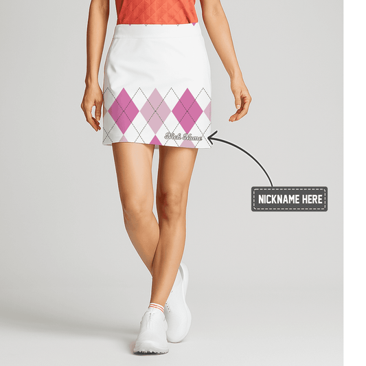 Personalized White & Pink Argyle Women's Golf Skort F2349 main image - S