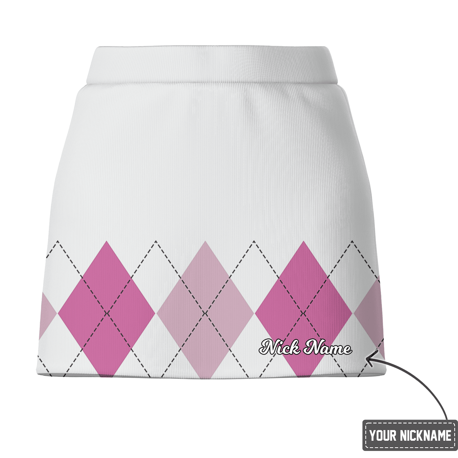 Personalized White & Pink Argyle Women's Golf Skort F2349 additional image 2