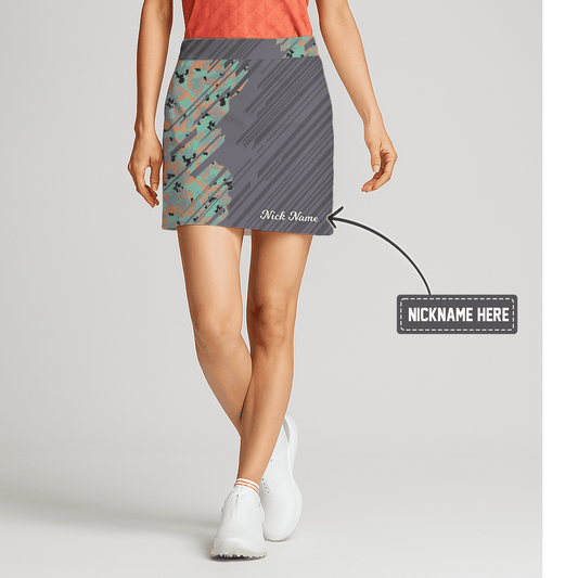 Personalized Women's Grey Mint Coral Abstract Pattern Golf Skort G1704 main image - S