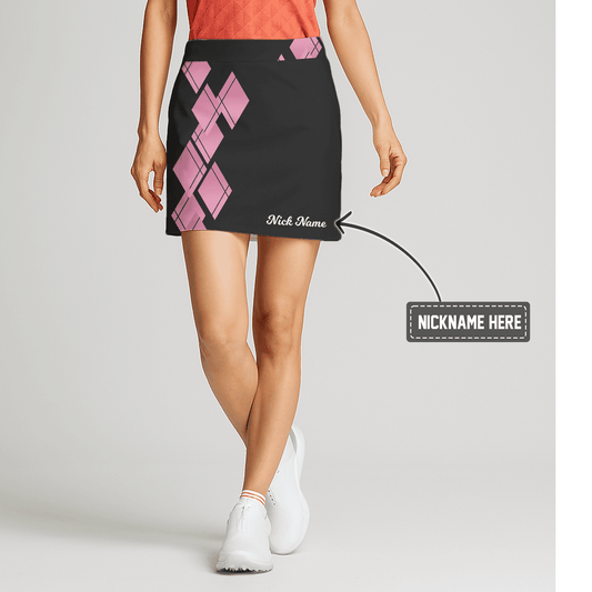 Personalized Name Black & Pink Geometric Diamond Print Women's Athletic Golf Skort V4342 main image - S